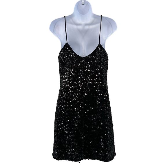 Roberta VTG 90's Black Sequin Dress Sparkly Stretch Cocktail Party Dress 14 Mini - Picture 5 of 9